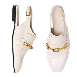 NWOT Burberry White Chewlton Leather Loafer Mules Slides Slingback Flats